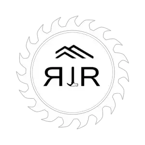 a white sawblade logo with black accents that says RJR