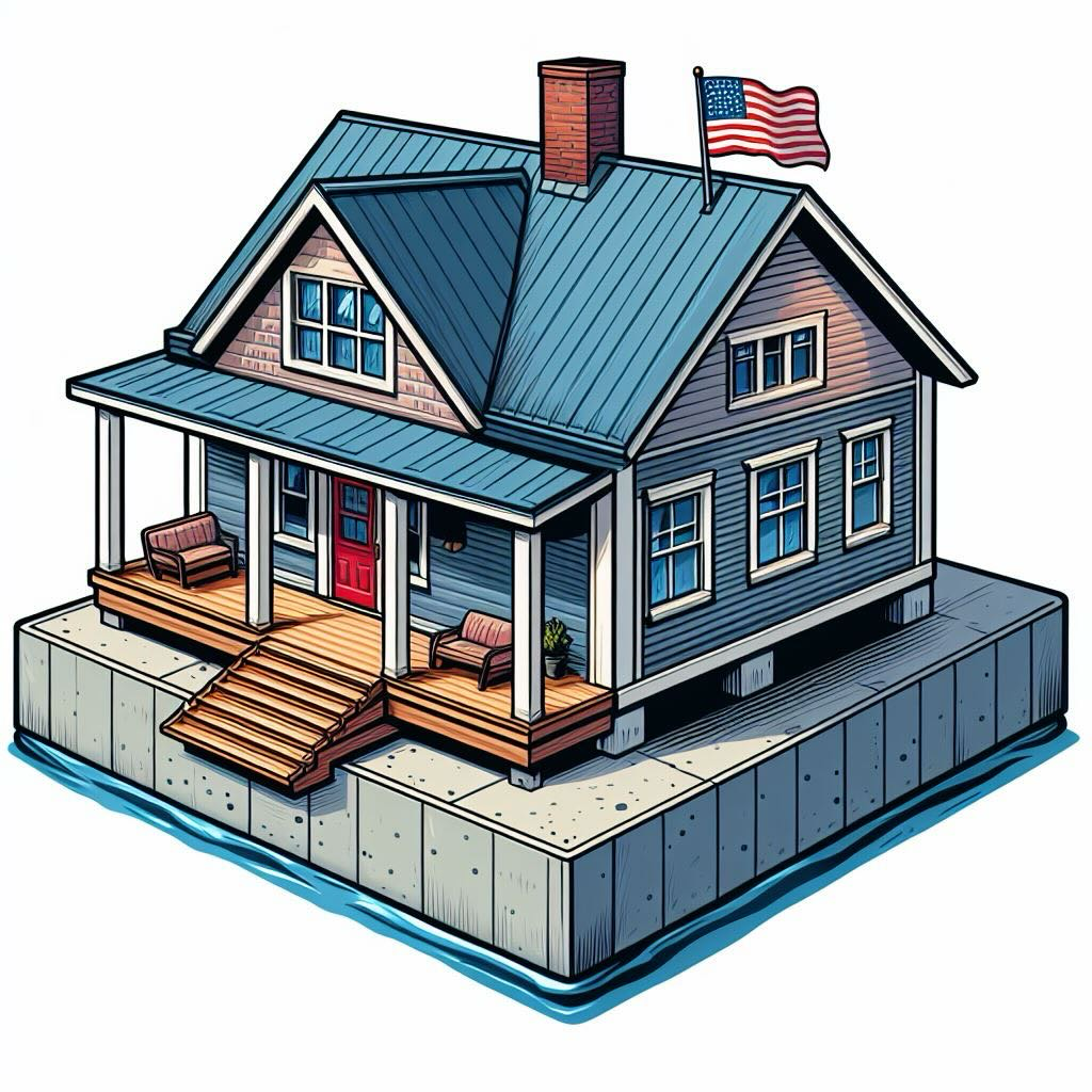 a cartoon image of a home built on a slab foundation with frost walls