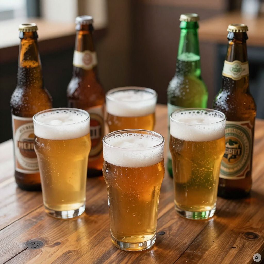 AI generiert: Bierflaschen mit Biergläsern