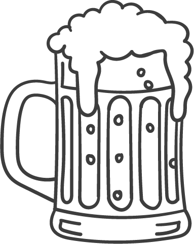 Schaumiger Bierkrug mit überquellenden Blasen und tropfendem Schaum, Schwarz-Weiß-Strichzeichnung