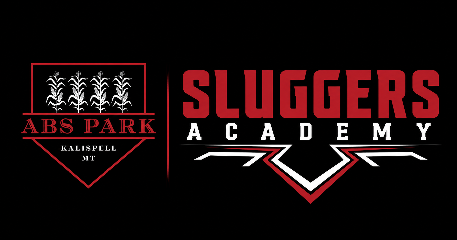 A logo for abs park and sluggers baseball on a black background.