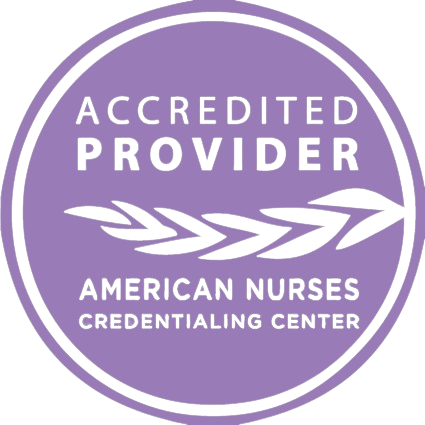 A purple badge that says accredited provider american nurses credentialing center