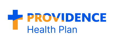 A blue and orange logo for providence health plan