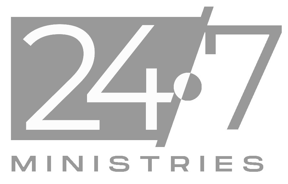 The logo for 247 ministries is gray and white.