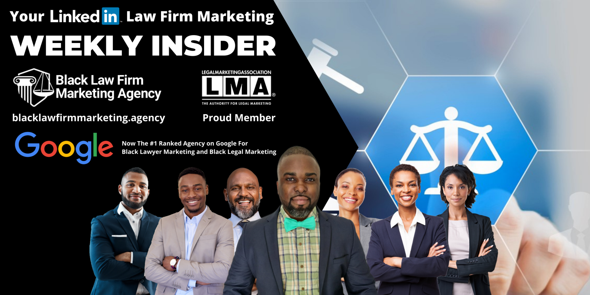 A group of people standing in front of a sign that says weekly insider