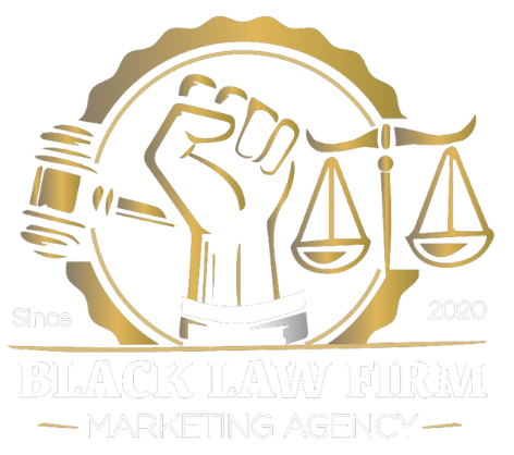 A logo for a law firm marketing agency with a fist and scales of justice.