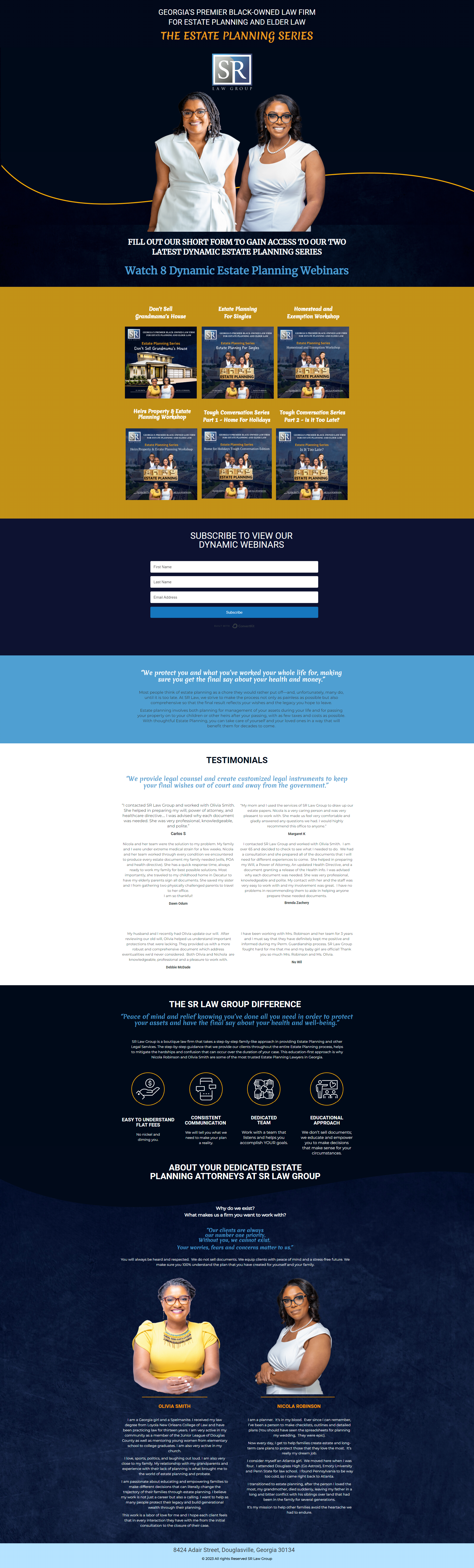 A landing page for a website with two people standing next to each other.