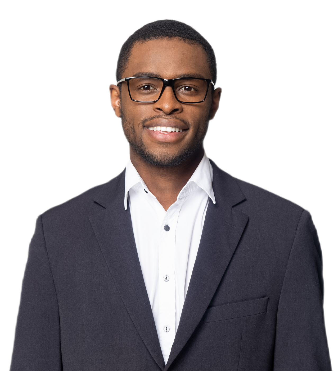 A man in a suit and glasses is smiling for the camera.