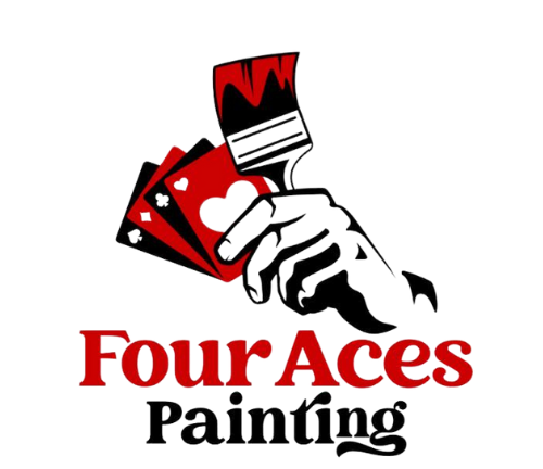 Logo: Hand holding paintbrush and four playing card aces; red and black text 