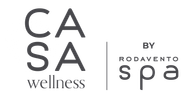 Logotipo de CASA wellness con el texto “by Rodavento spa” en negro y gris sobre fondo blanco.
