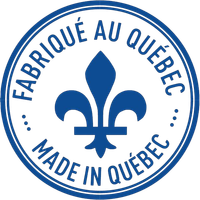 Un timbre bleu qui dit fabrique au quebec made in quebec