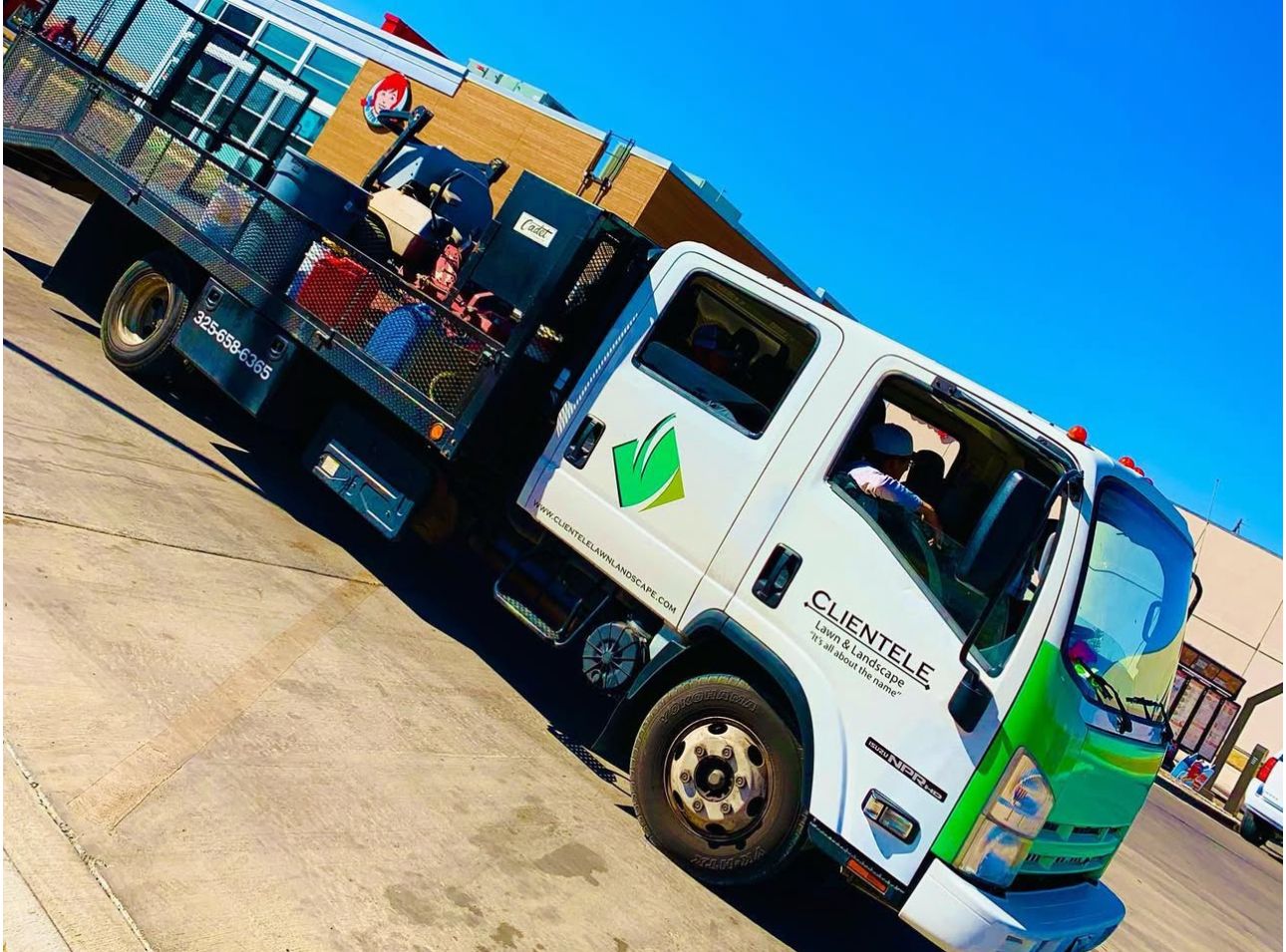 A flatbed truck with the 