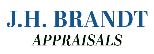 The logo for j.h. brandt appraisals is blue and black
