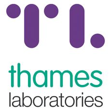 The logo for thames laboratories is purple and green