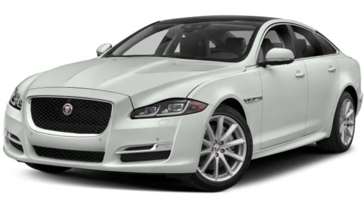 A white jaguar x type is shown on a white background.