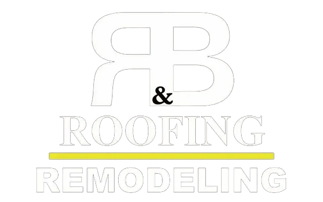 RB Roofing & Remodeling logo with large light gray letters and yellow underline accents
