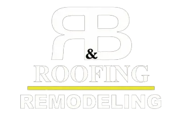 RB Roofing & Remodeling logo with large light gray letters and yellow underline accents