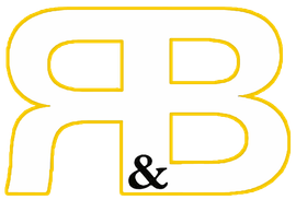 R&B Roofing Remodeling logo in white on black with yellow underline