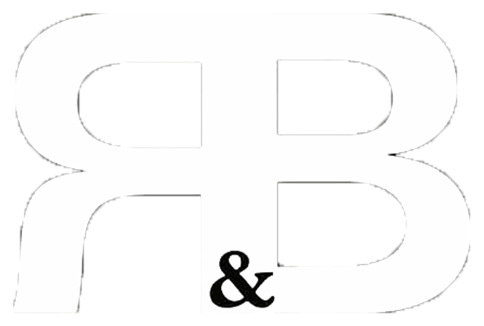 R&B Roofing Remodeling logo in white on black with yellow underline