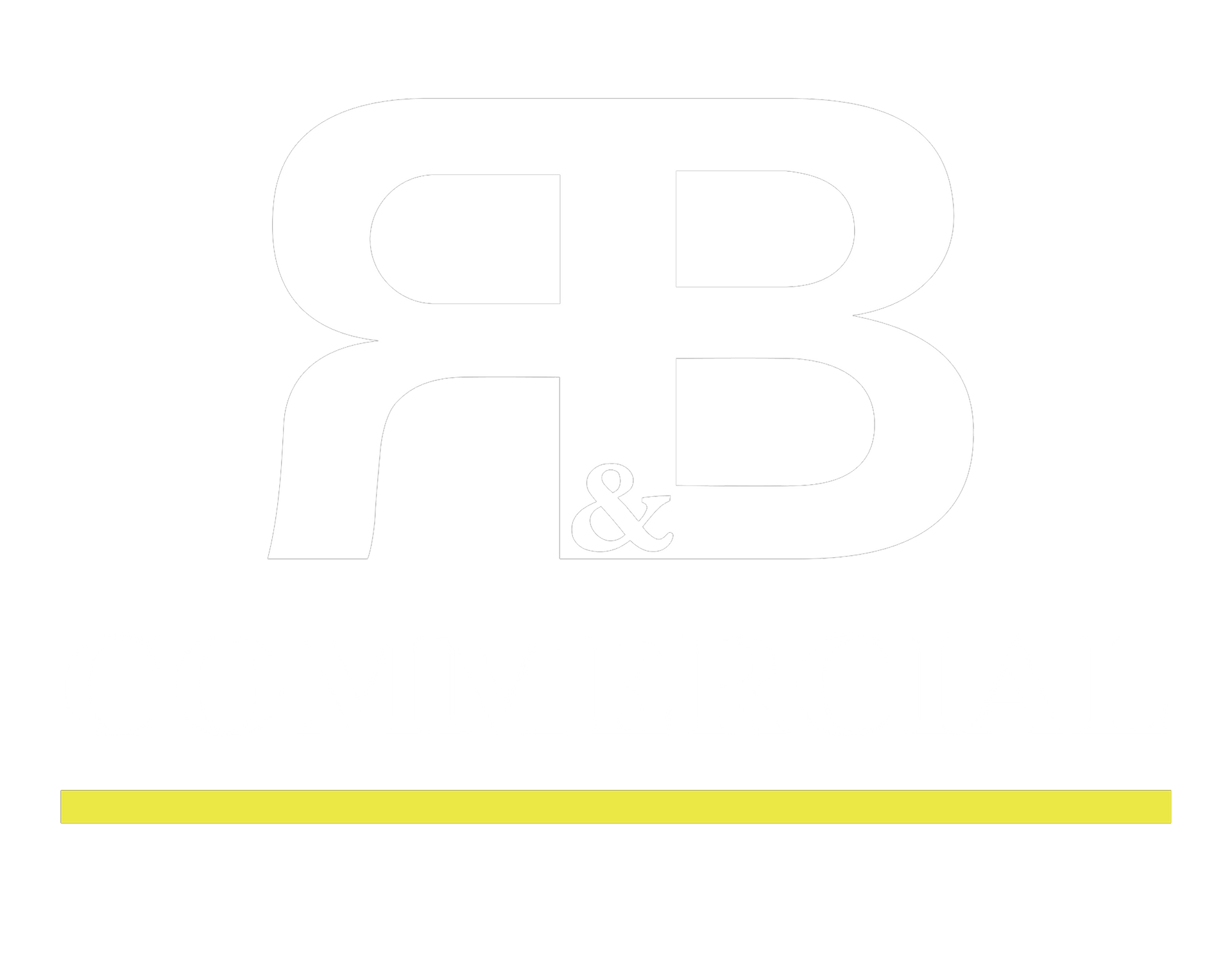 Faint stylized “RB” logo above a thin yellow horizontal line on a white background