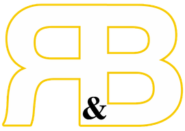 R&B Roofing Remodeling logo in white on black with yellow underline