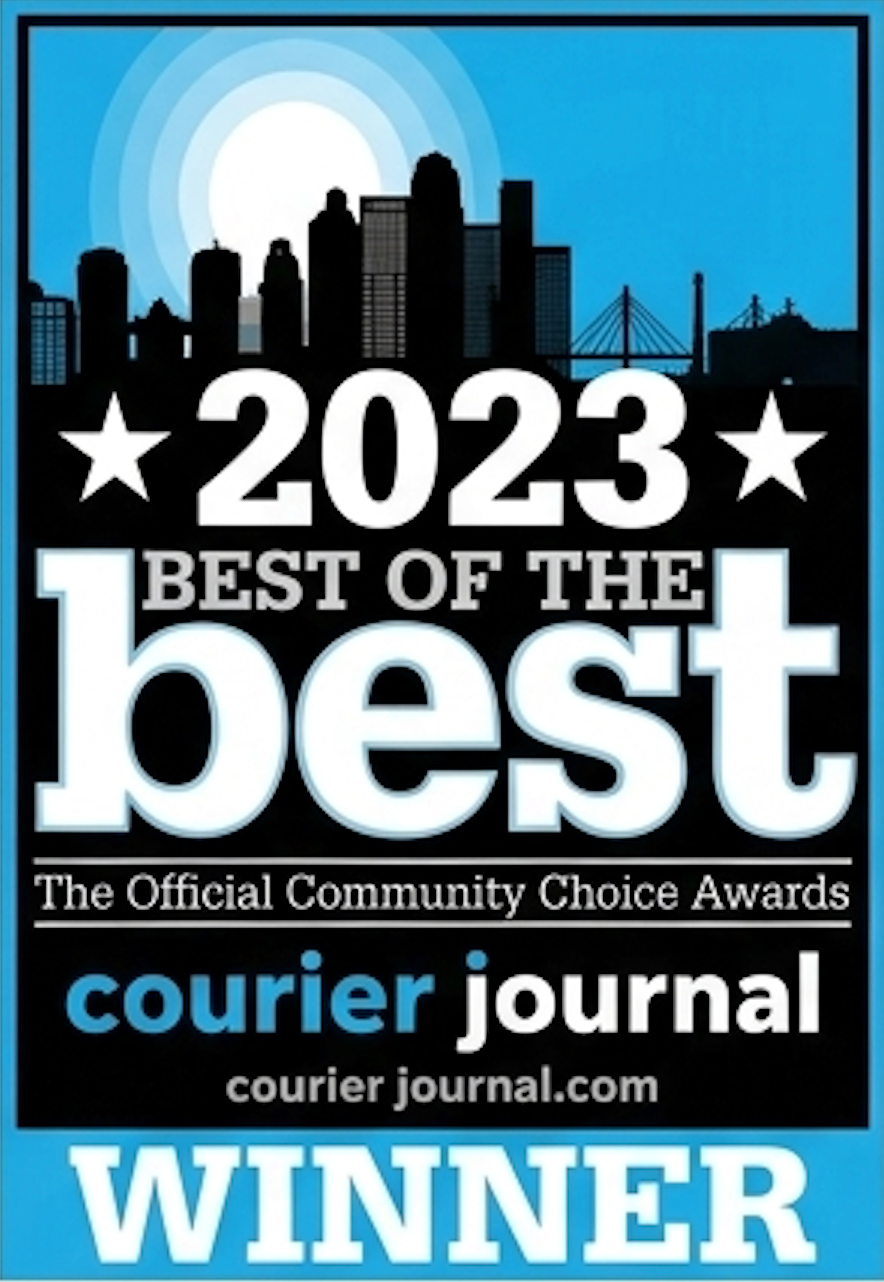2023 Best of the Best Courier Journal winner badge in blue and black with white text