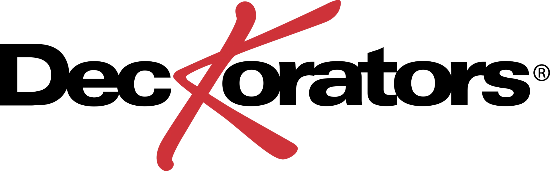 Decorators logo in black with a red stylized X across the word