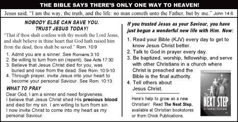 Black-and-white Bible poster with steps to heaven and a “Next Step” logo on the right.