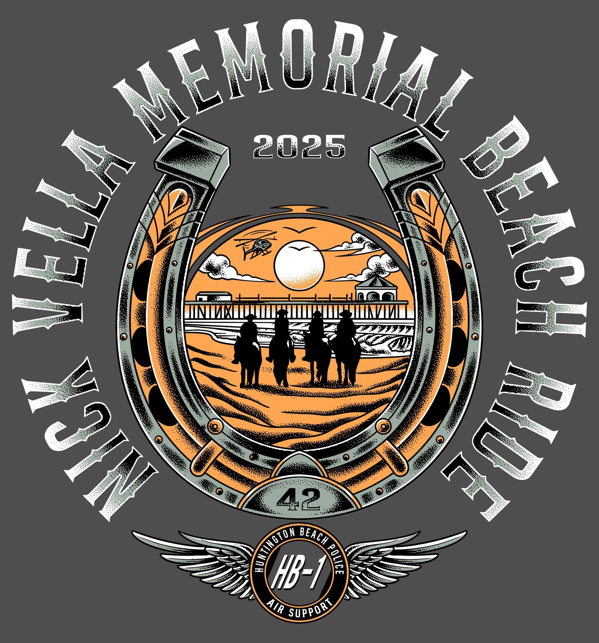 Nick Vella Memorial Ride A horseshoe with a picture of a group of people standing on a beach.