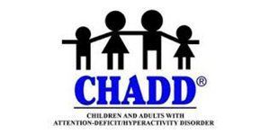 CHADD logo: Family holding hands above blue text
