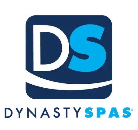 Dynasty Spas logo with a blue square, white