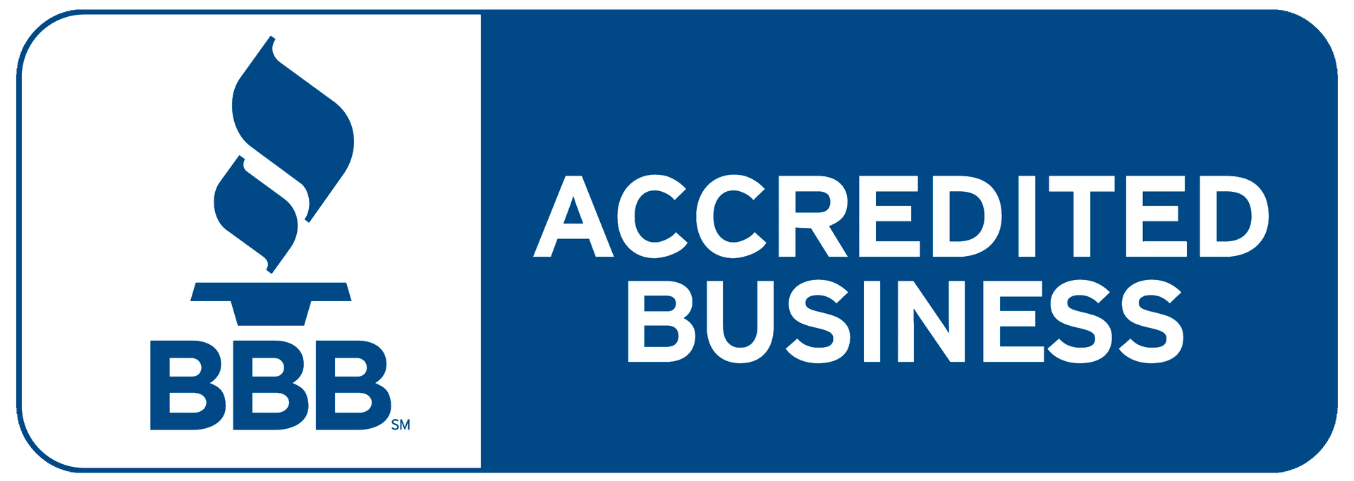 BBB Accredited Business blue logo with white text and torch icon