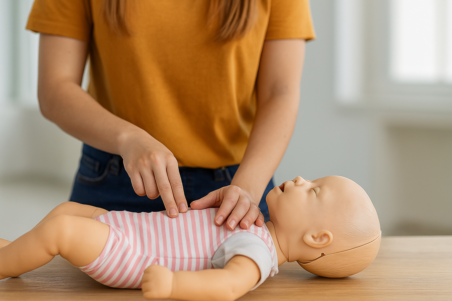 Pediatric CPR training in Richmond VA with infant mannequin and certified instructor Life Squad RVA