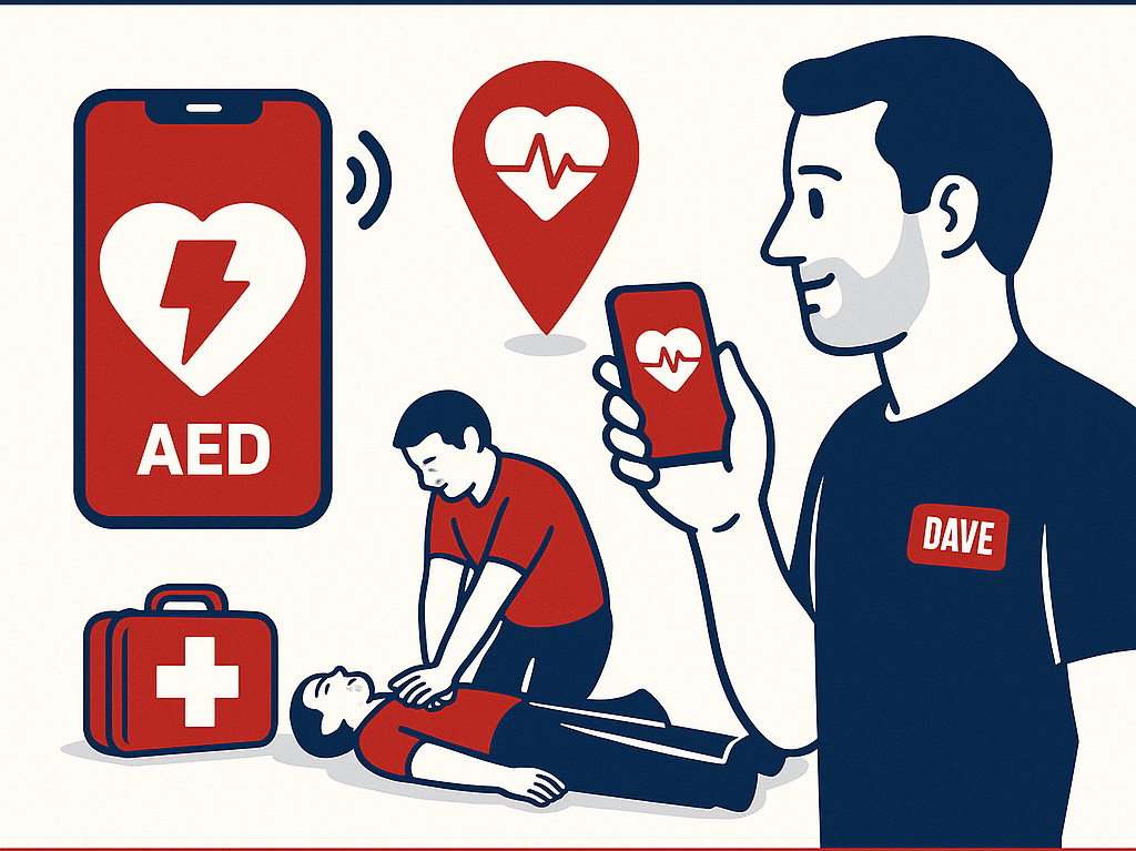Richmond VA PulsePoint CPR alert app graphic with AED icons promoting emergency training
