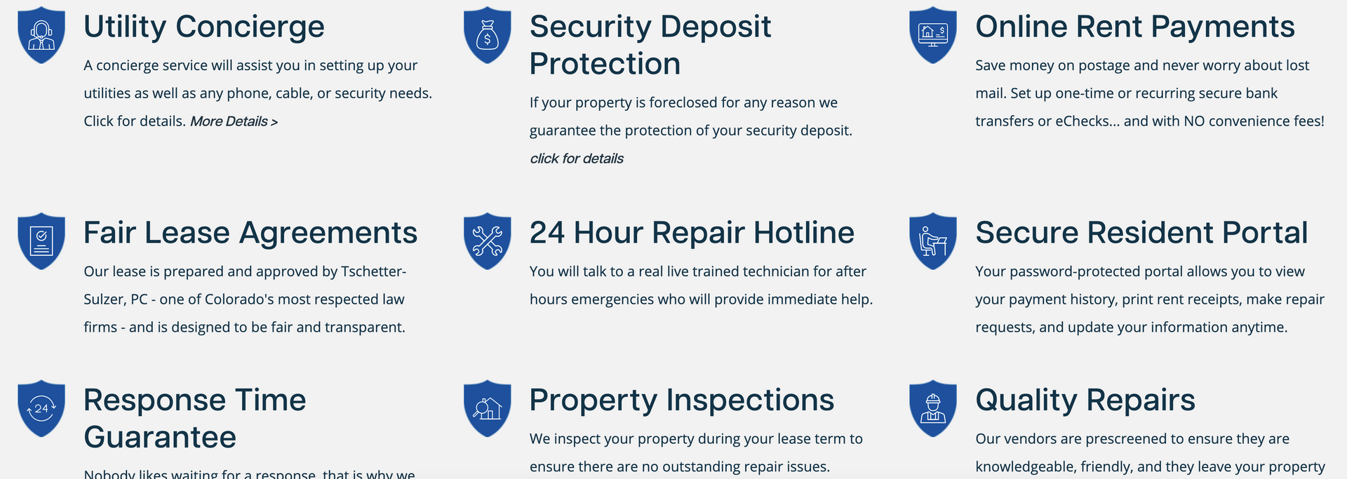 A white background with blue shields on it that says utility concierge