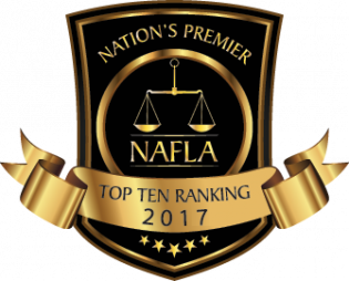 Black and gold NAFLA shield badge with scales, “Nation’s Premier,” “Top Ten Ranking 2017,” and stars