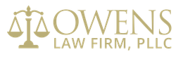 Gold scales logo for OWENS Law Firm, PLLC on a light background