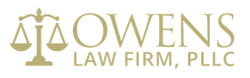 Gold scales logo for OWENS Law Firm, PLLC on a light background