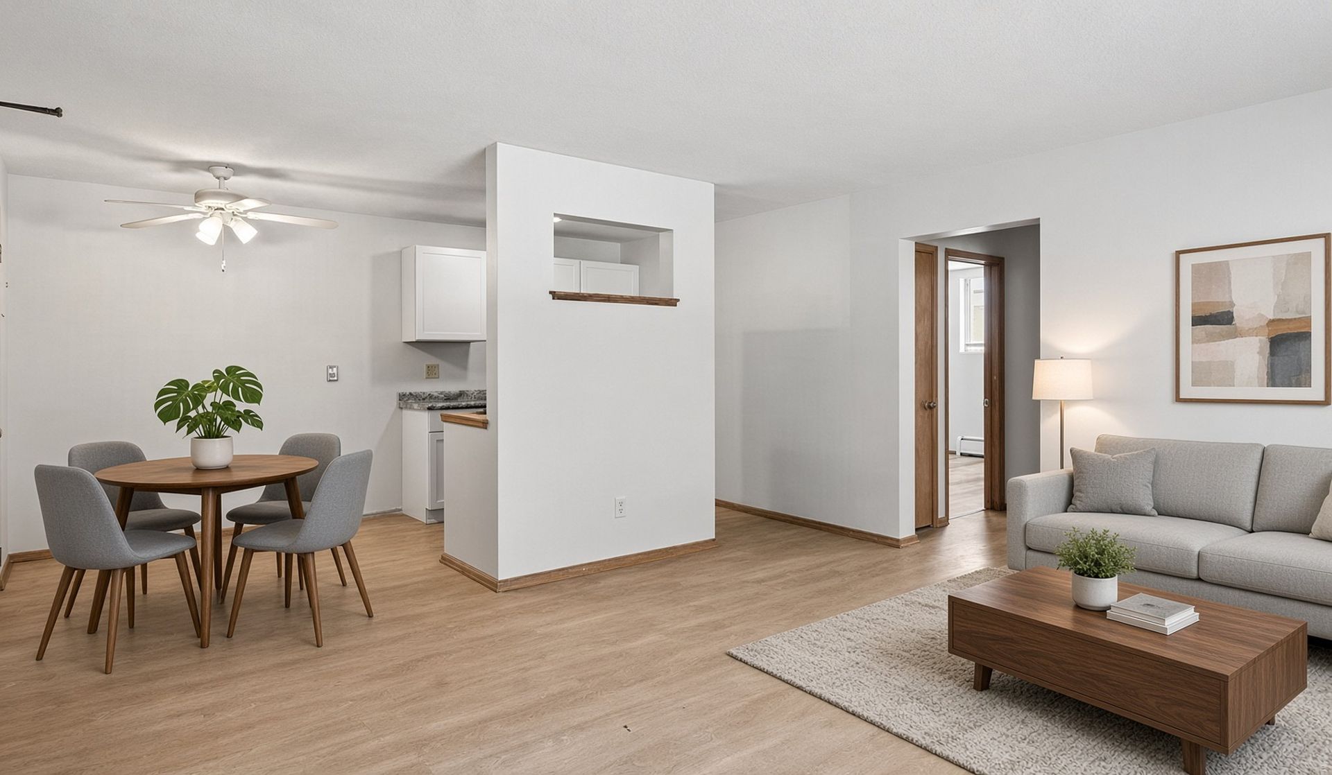 Living and dining area at Hanson Court apartments, Crystal MN