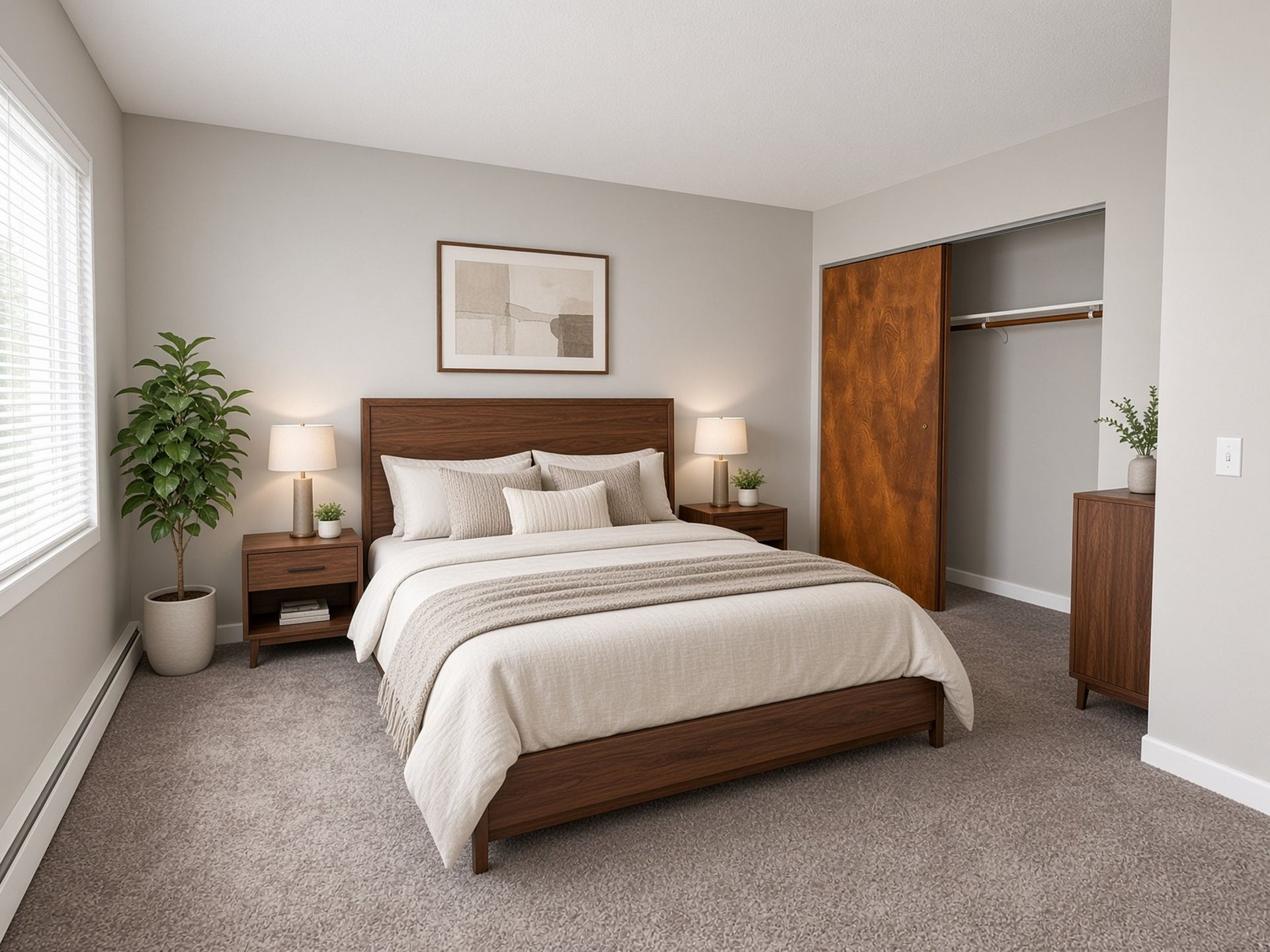 Bedroom with closet at The Groves apartments