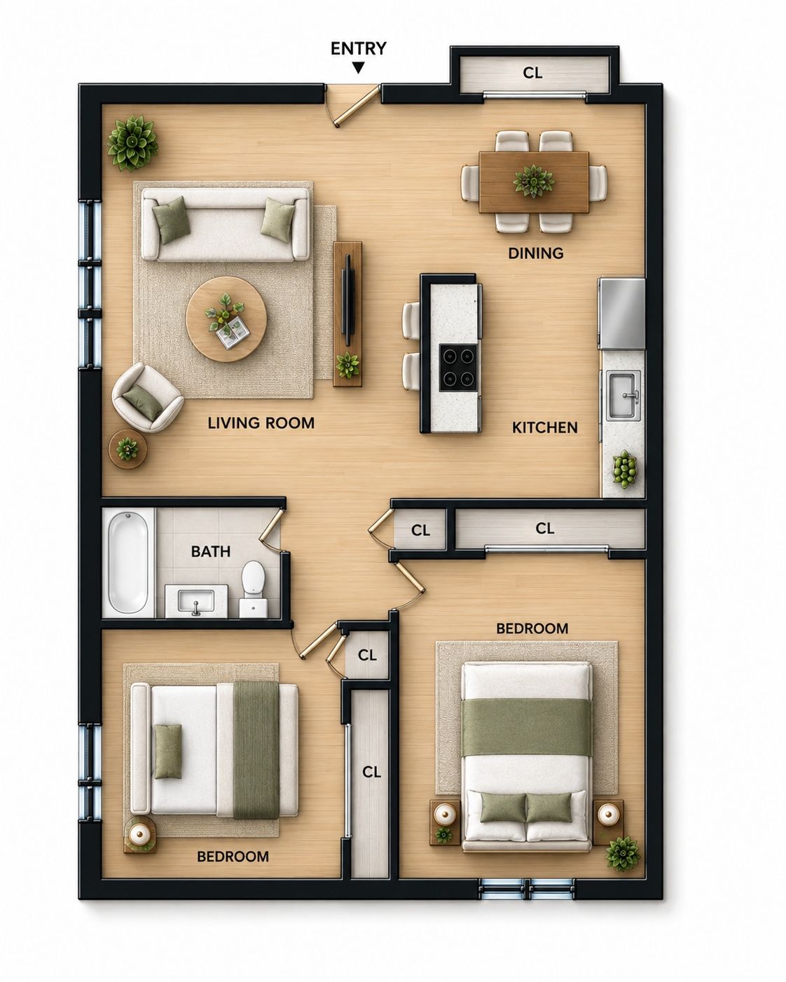 Hanson Court two-bedroom apartment floor plan, Crystal MN