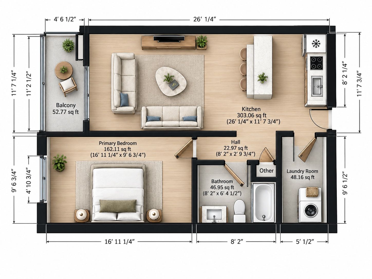The Groves one-bedroom apartment floor plan, Brooklyn Park MN