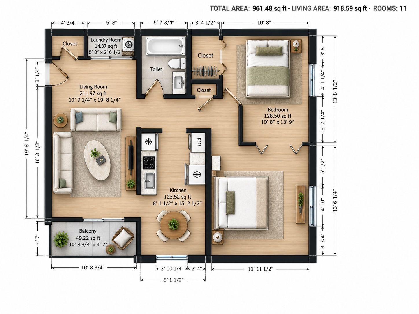 The Groves two-bedroom apartment floor plan, Brooklyn Park MN