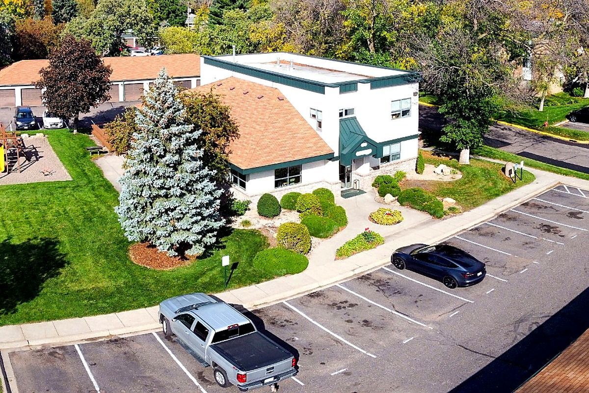 Aerial view of The Groves Apartments in Brooklyn Park, Minnesota