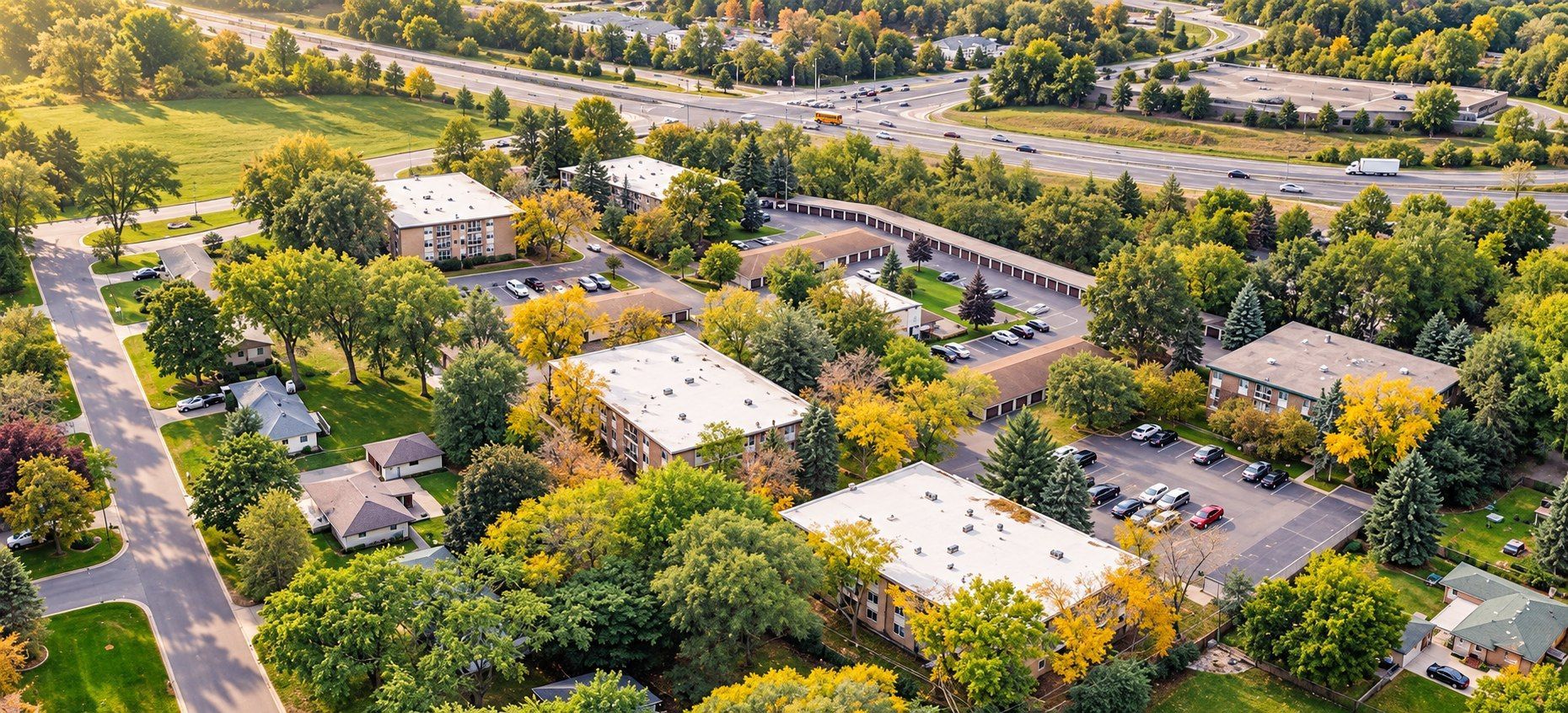 The Groves apartments aerial view, Brooklyn Park MN