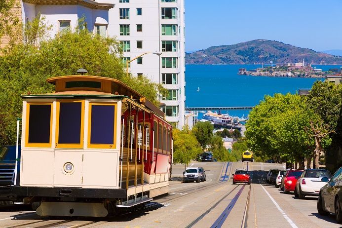 Sunset view of San Francisco city, United States.
