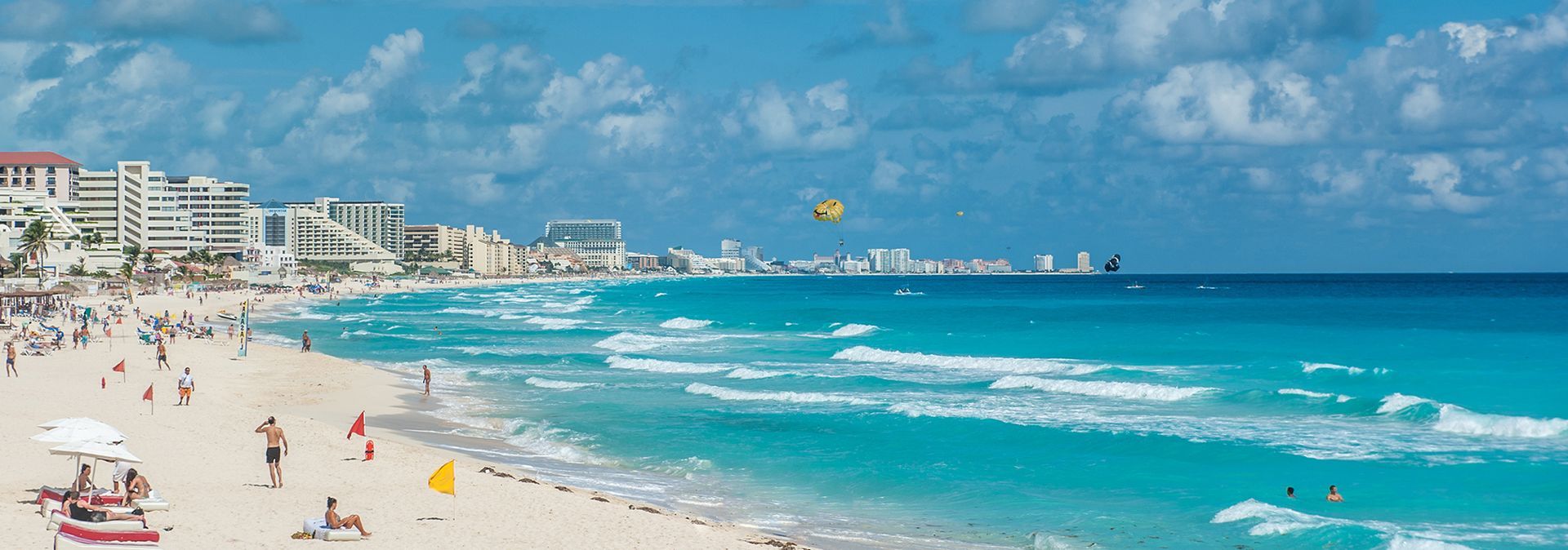 Panoramic view of Cancun beach.