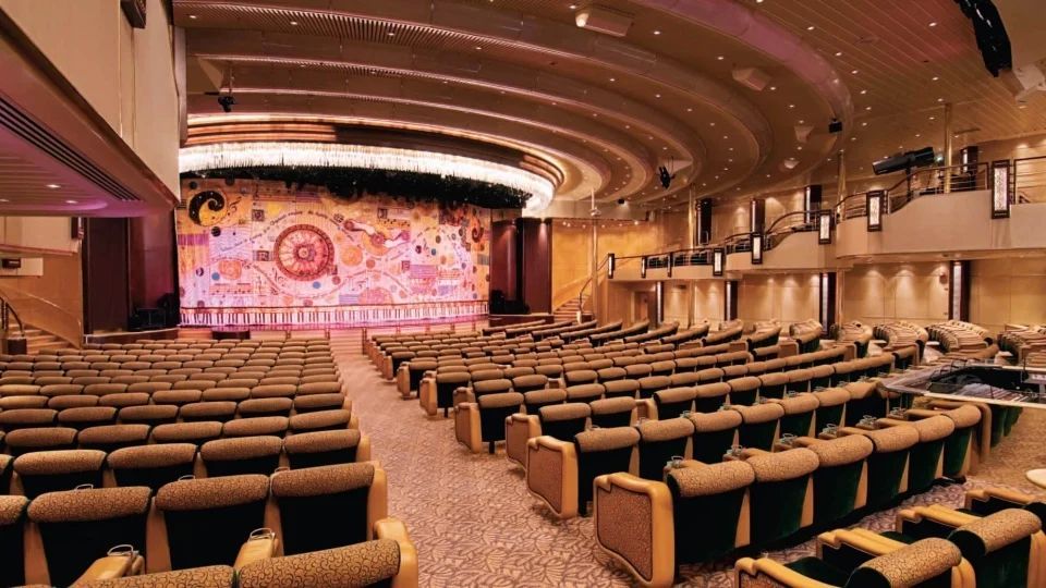 A family is eating at a buffet on a cruise ship.