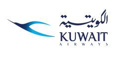The logo for kuwait airways is blue and white with arabic writing.