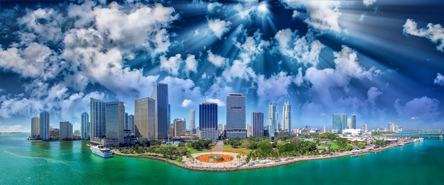 Panoramic view of Downtown Miami, the urban city centre of Miami, Florida, United States.